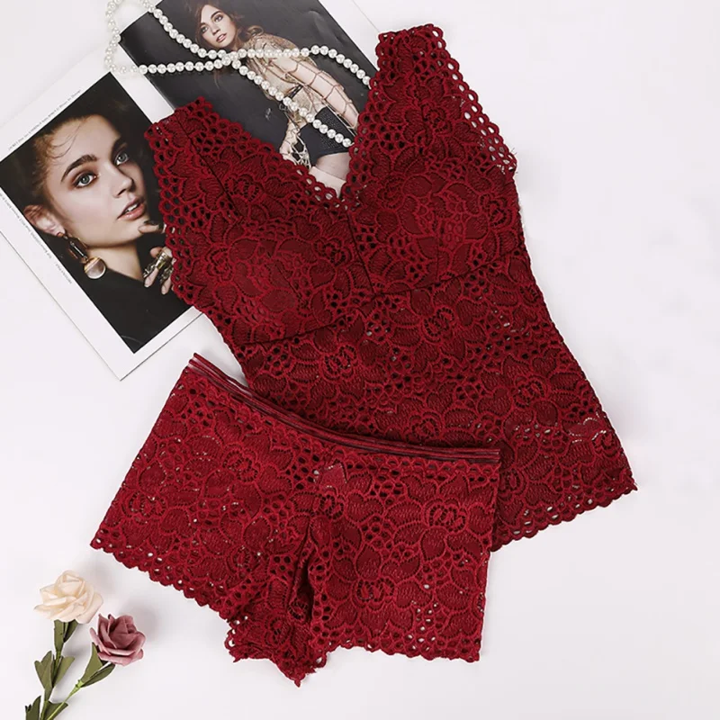 

OIONINOS Women Push Up Seamless Embroidery Bra Lace Sexy Bra Set Wire Free Lingerie Transparent Female Underwear Set
