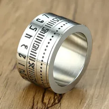 ZORCVENS-anillos con forma de tiempo para hombre, anillo giratorio de acero de titanio, Color plateado, números arábigos, con forma de calendario, Masculino