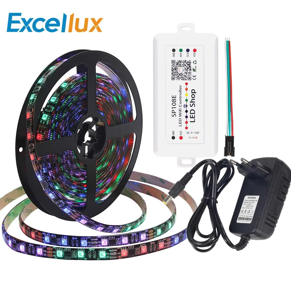 30 светодиодный s/M 60 Светодиодный s/M 5 м WS 2811 Светодиодная лента/лента+ адаптер DC12V+ wifi контроллер SP108E, 12 В светодиодный Пиксельная лента для smart/google home