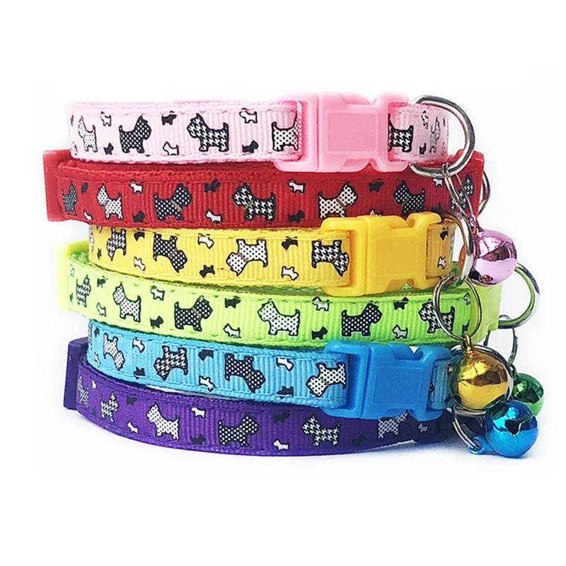 

10Pcs Pet Dog Cat Collars Polyester Cute Print with Bell Kitten Neck Collar for Small Dogs