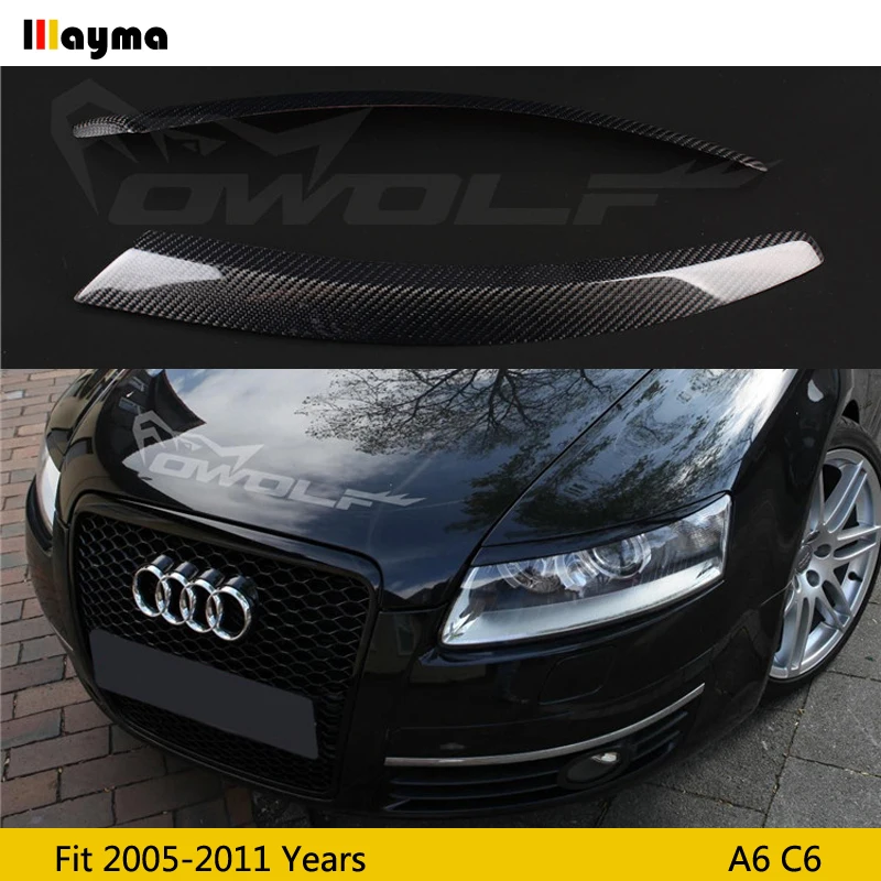 

Carbon Fiber Car Headlight Eyebrow Cover Trim Sticker Head Lamp Eyelid for Audi A6 C6 2005 2006 2007 2008 2009 2010 2011 year
