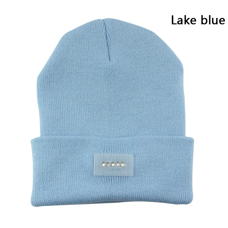 Lake Blue 5 светодиодный колпак фонаря зимние теплые свободные руки фонарик трикотажные BeanieStriped Woll удобные мягкие шапки Повседневная простая вязаная шапка - Цвет: Lake Blue