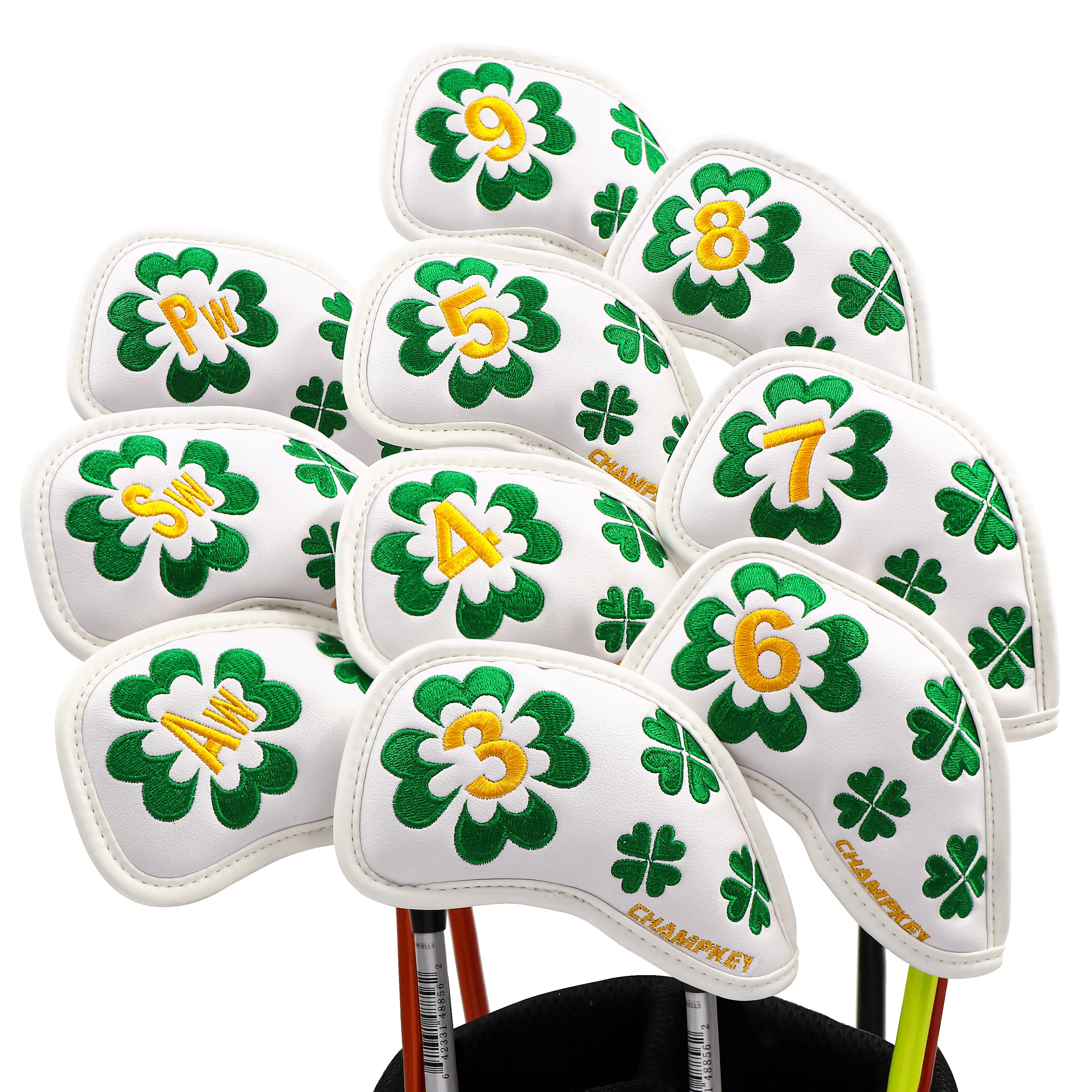 

NEW Champkey 10pcs/set Clover PU Leather Golf Iron Headcover Iron Club Covers Set 2 Colors for Choice