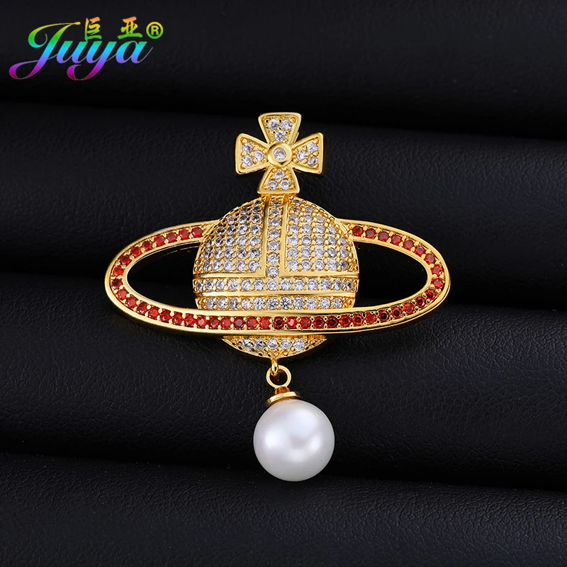 

Handmade Jewelry Components Saturn Moon Medal Pearls Pendant Connectors Accessories For Women Sweater Pearls Necklace DIY Making