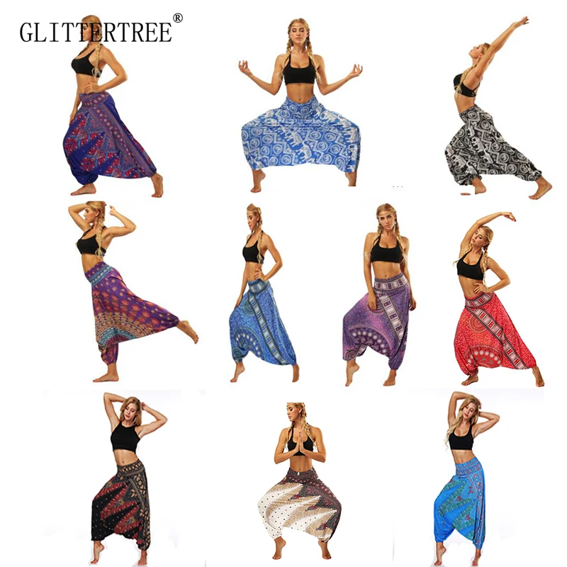 

Women Indonesian National Wind Print Belly Dance Loose Wide Legs Lantern Pants Yoga Pants Dance Pants Breathable Comfort Pants