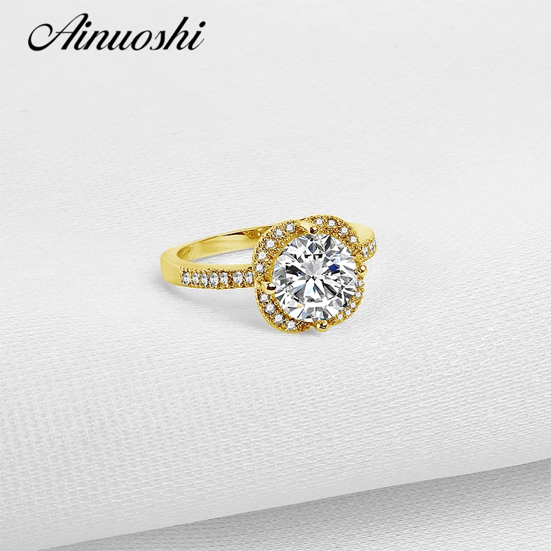 

AINUOSHI 10K Solid Yellow Gold TC Collection Wedding Rings 2 ct nscd Simulated Diamond Jewelry Lady Engagement Bridal Halo Ring