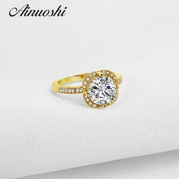 

AINUOSHI 2 Carat Round Halo Ring 14K Solid Yellow Gold Pave Setting SONA Simulated Diamond Gold Jewelry Wedding Engagement Ring