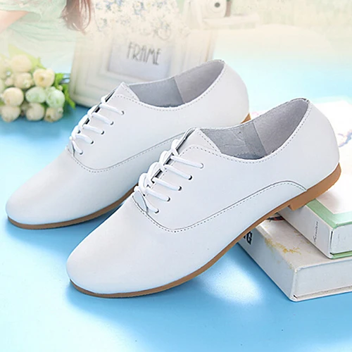 

New arrival! Girl Round Toe Flat Faux Leather Pure Color Lace-Up Low Cut Loafers Casual Shoes