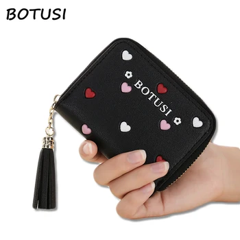 

BOTUSI Heart Cute Wallet Women Tassel Cash Purse Girl Small Clutch Coin Purses Holders High Quality PU Business Cards Holder Bag