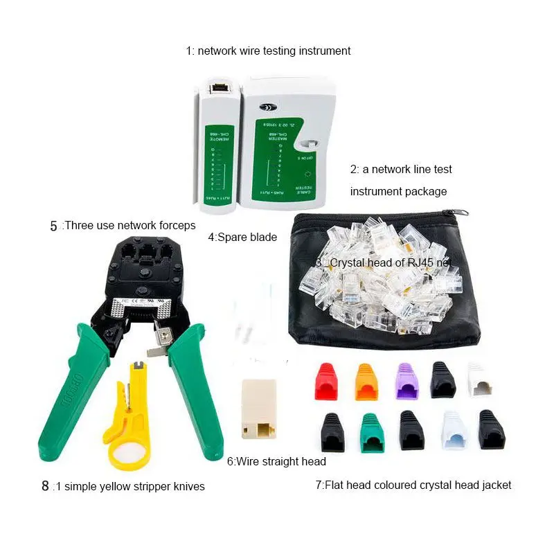 8pcs/set RJ45 RJ11 RJ12 CAT5 CAT5e Portable LAN Network Repair Tool Kit Utp network cable tester Plier Crimper Plug Clamp