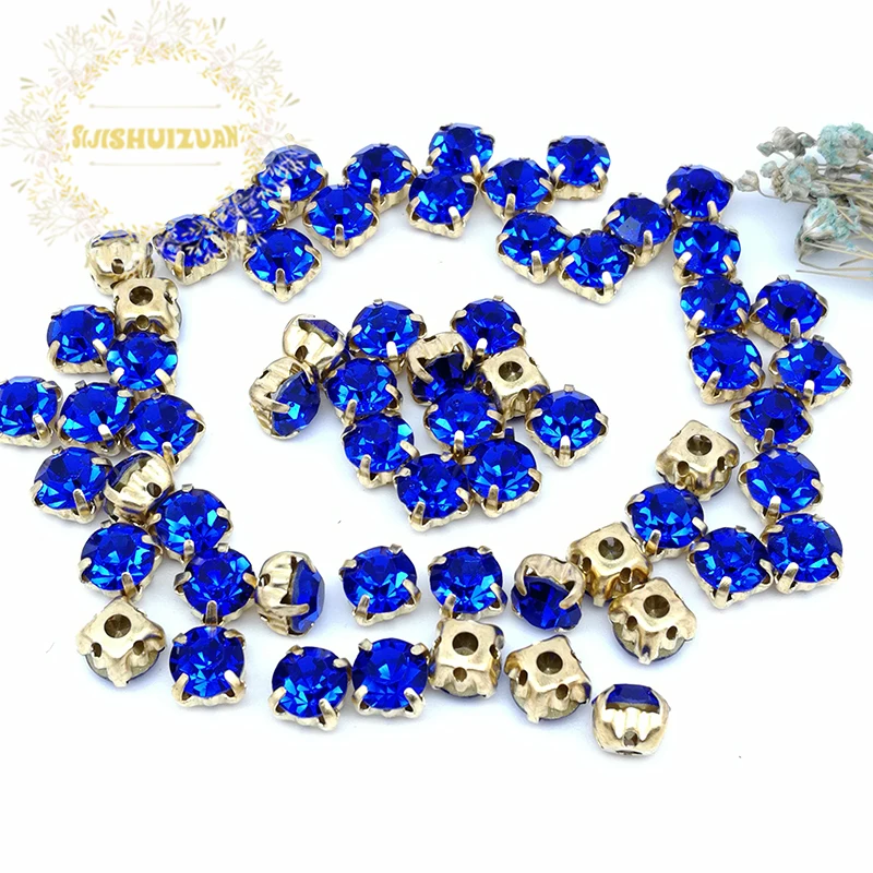 

3mm 4mm 5mm 6mm 7mm 8mm Sapphire blue Diamond shape Glass Crystal rhinestones with gold claw Diy wedding dress accessories