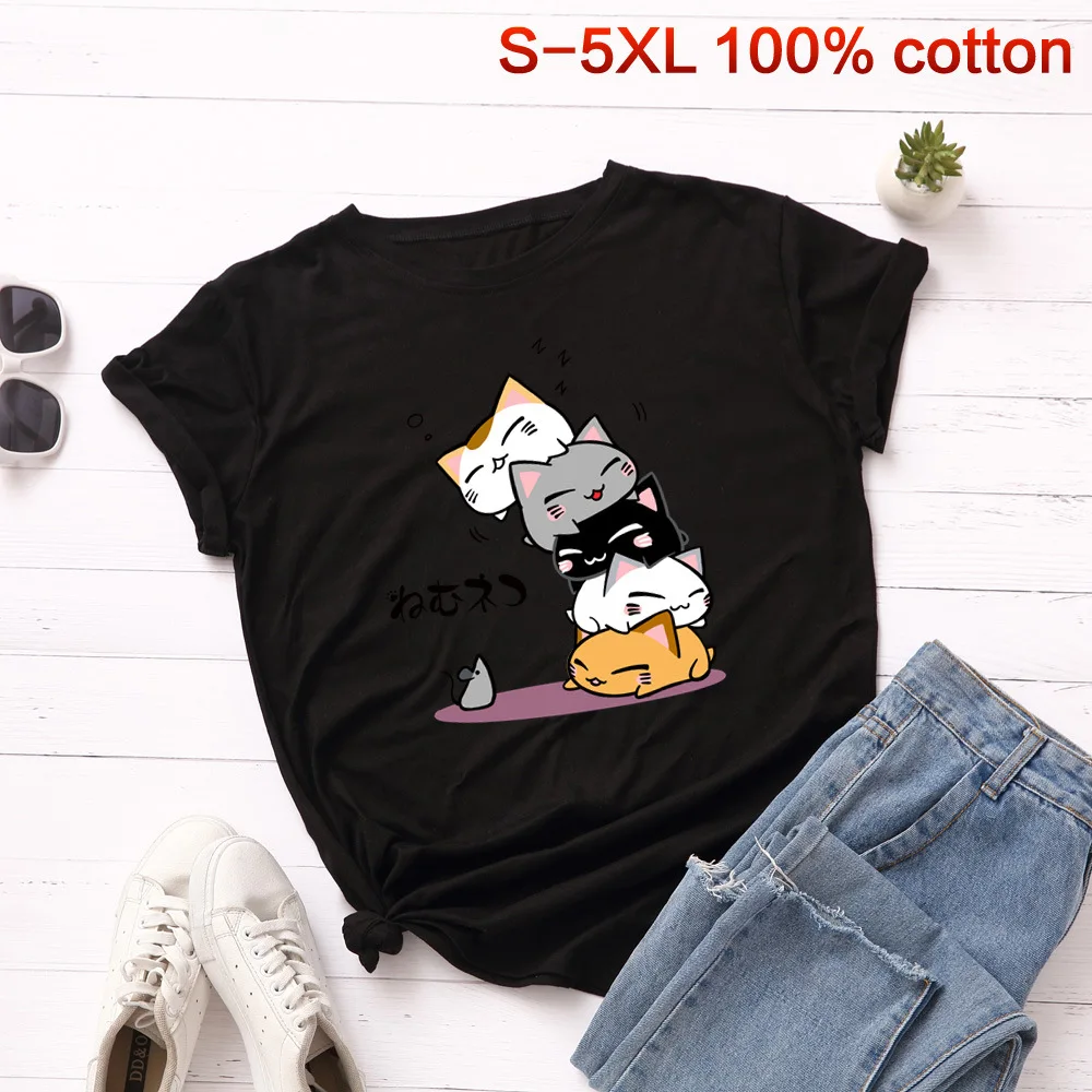 S-5XL, новинка, принт с милой кошкой, женская футболка, хлопок, круглый вырез, короткий рукав, летняя маленькая футболка с крысами, топы, повседневные, плюс футболки