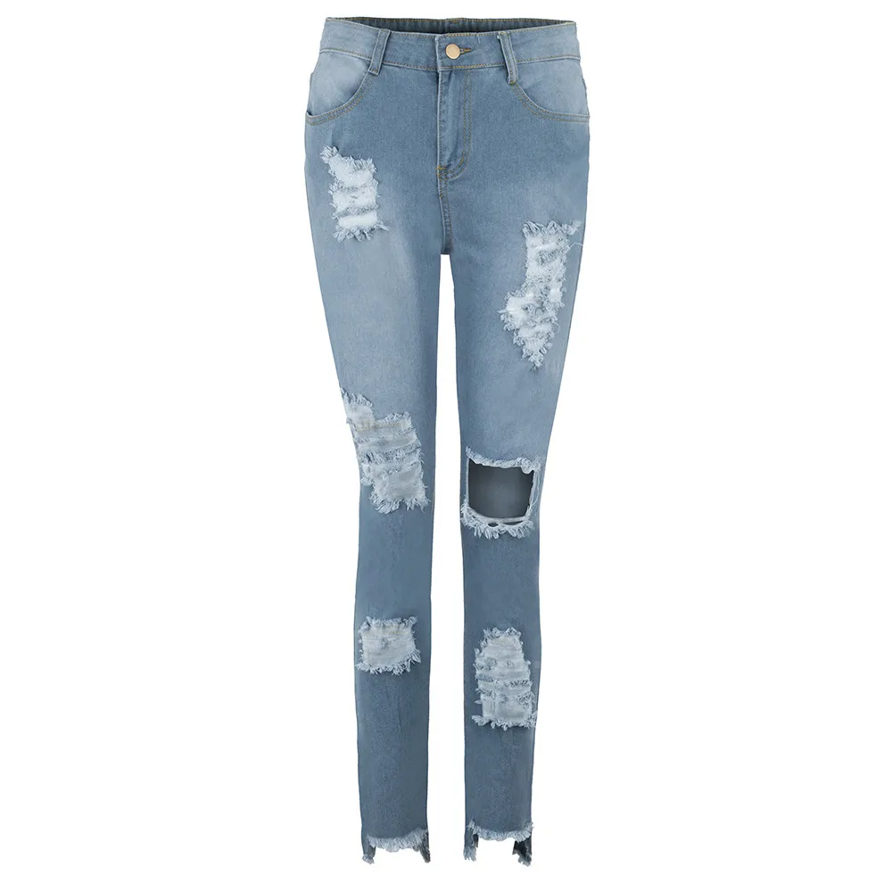 CHAMSGEND Casual Long Jeans Women High Waist Skinny Pencil Blue Denim Pants Ripped Hole Cropped Slim Fit Skinny Jeans Women Oc15 CHAMSGEND Casual Long Jeans Women High Waist Skinny Pencil Blue Denim Pants Ripped Hole Cropped Slim Fit Skinny Jeans Women Oc15