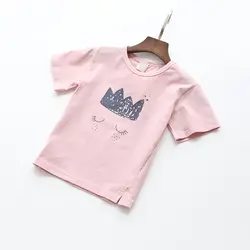 2019 Новая летняя хлопковая футболка с короткими рукавами и рисунком короны для маленьких девочек, модная детская футболка, Забавные топы