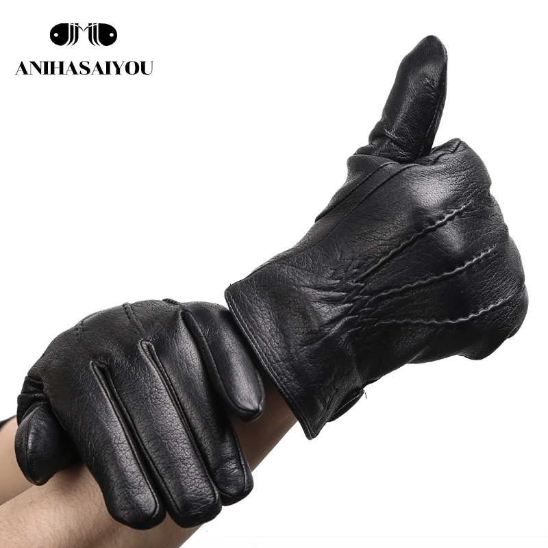 Простые мужские кожаные перчатки из натуральной кожи, зимние кожаные перчатки для мужчин, первый слой из овчины, мужские кожаные перчатки-8048