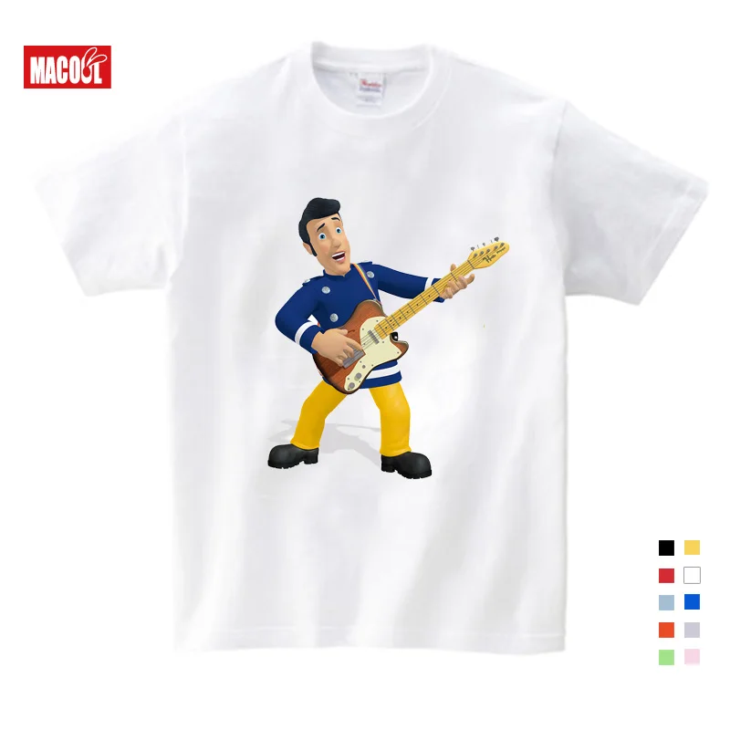 Children Cartoon Fireman Sam Print Cotton T-shirts for Boy Shirt Girl Short Sleeve Tee Tops Clothes Kids Clothing Unisex 3T-9T
