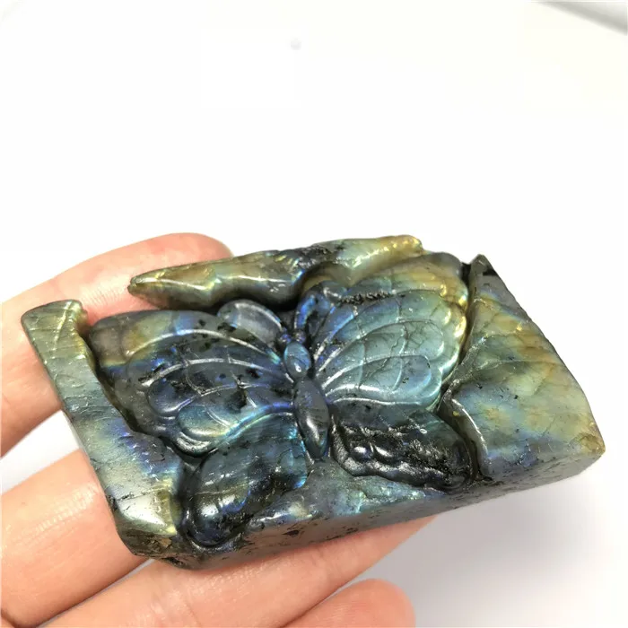 Flashing Beautiful Natural Labradorite Crystal Butterfly Hand Carved And Polished Rare Gemstone Home Decoration Collection - Цвет: 65g