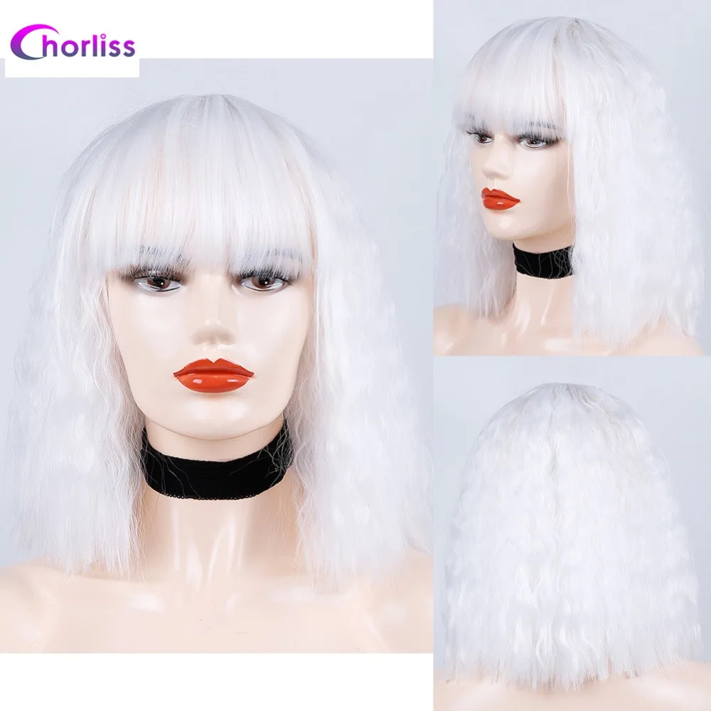 Chorliss Synthetic Wig Full Wigs Bangs Water Wave Short Women Wig Pink Blonde Gold Grey  (9)
