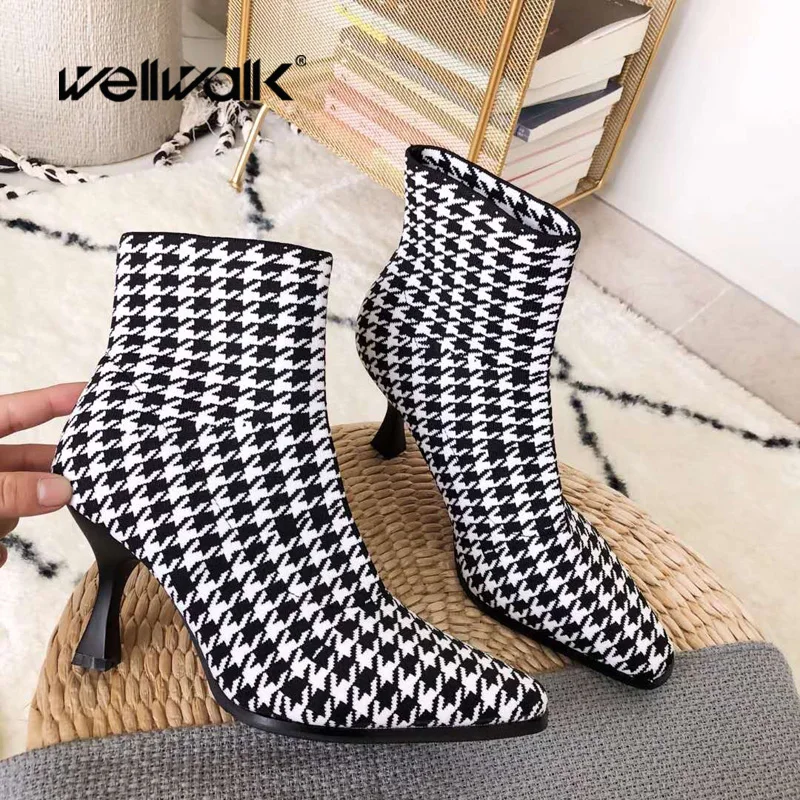 plaid high heel boots