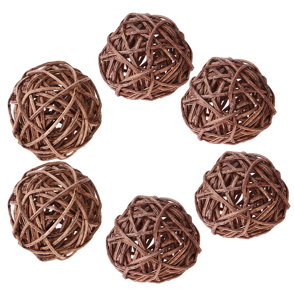 6Pcs Multifunction Natural Rattan Vine Ball Twig Orbs Balls Wicker Balls For Pets Kids Gifts 7 cm