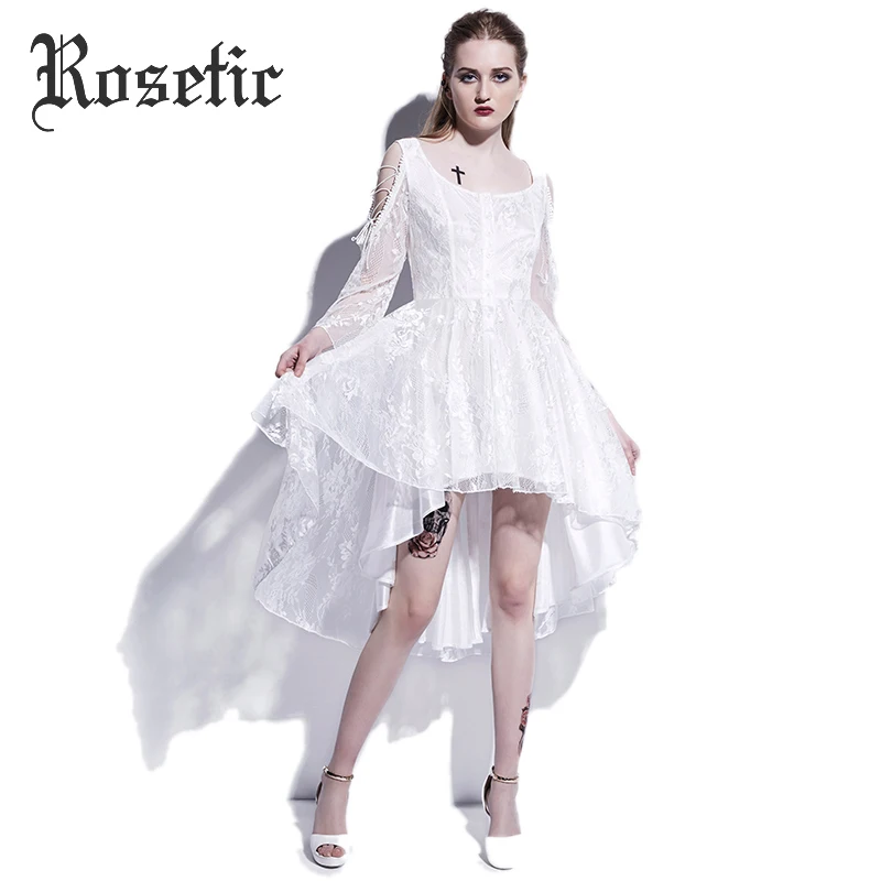 

Rosetic Gothic Dress White Asymmetrical Lace Slim Dresses Women Party Summer Dress Fashion Wild Preppy Street Vampire Goth Dress