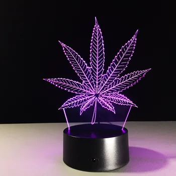 

3D LED Night Lamp Touch/Remote Control 7-Color LED Marijuana Cannabis Leaf Acrylic Panel Table Light for Bedroom Kids Child Gift