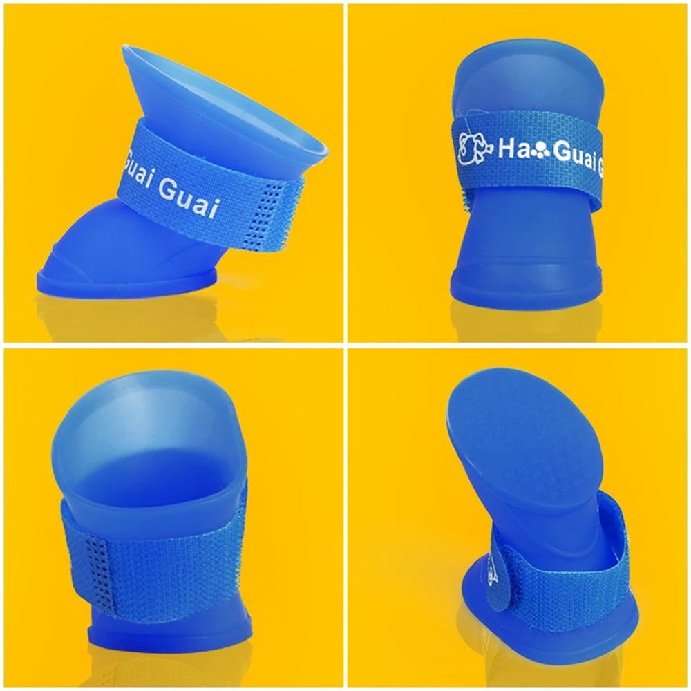 

4pcs/Set Blue Pet Dog Protective Rubber Silicone Boots Puppy Waterproof Anti Slip Rain Shoes Outdoor Supplies Teddy Accessories