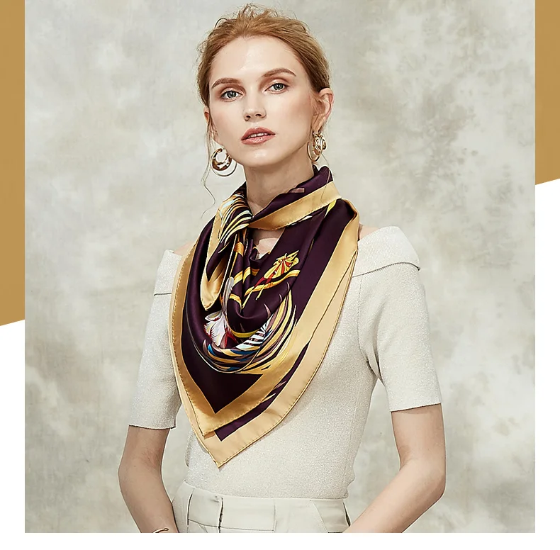 BAOSHIDI осень, атласные шелковые квадратные шарфы, роскошный брендовый шарф оригинального дизайна, элегантный шёлковый женский платок, подарок для женщин