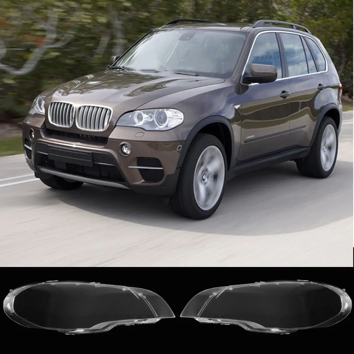 

1Pair Left+Right Car Front Headlight Lens Lamp Shell Headlamp Cover Lampshade Bright Clear Car Styling for BMW 2008-2013 X5 E70