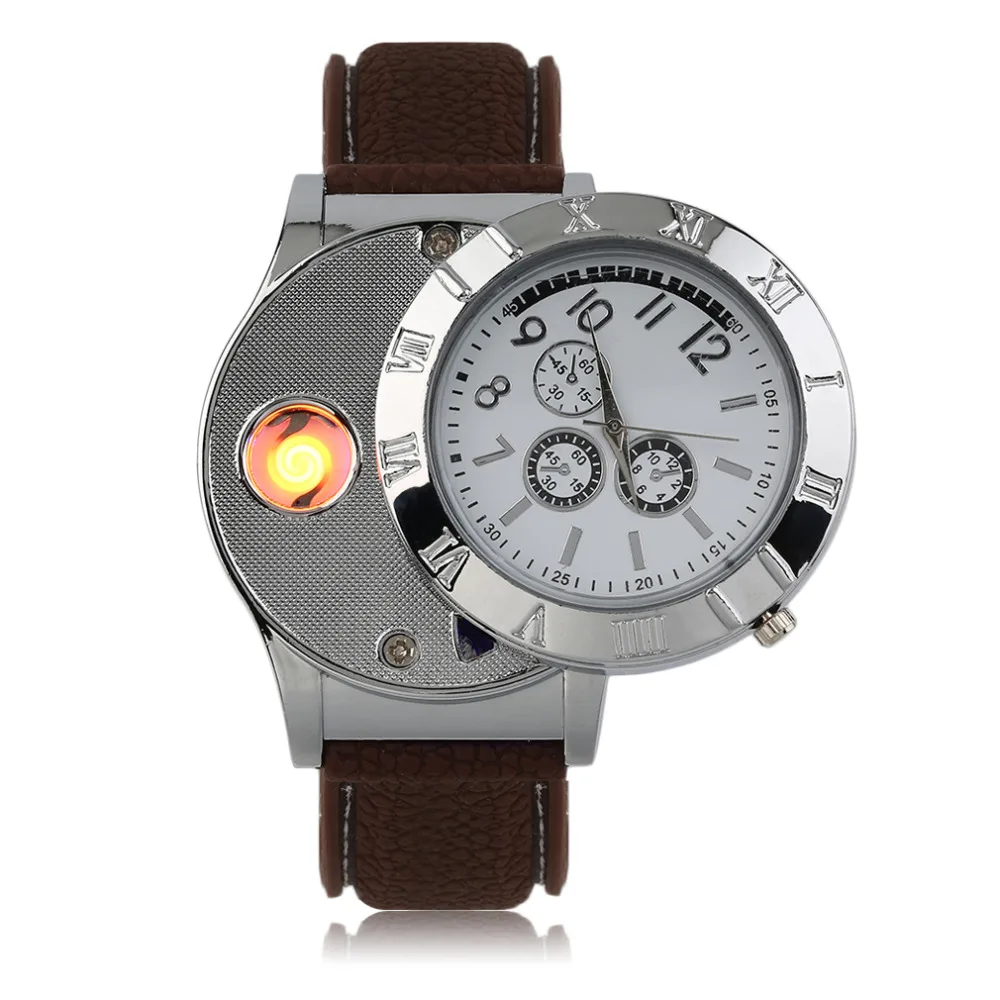 

Casual Flameless Windproof Men's Quartz Watches Cigarette Lighter relogio masculino Fashion Casual USB Watch Lighter Men gift