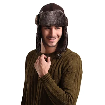 

PU Winter Hats for Men Bomber Hat Fur Hat with Ears Cap with Ear Flags Russian Hat Gorras Chapeu Snow Caps Earflap Winter Cool