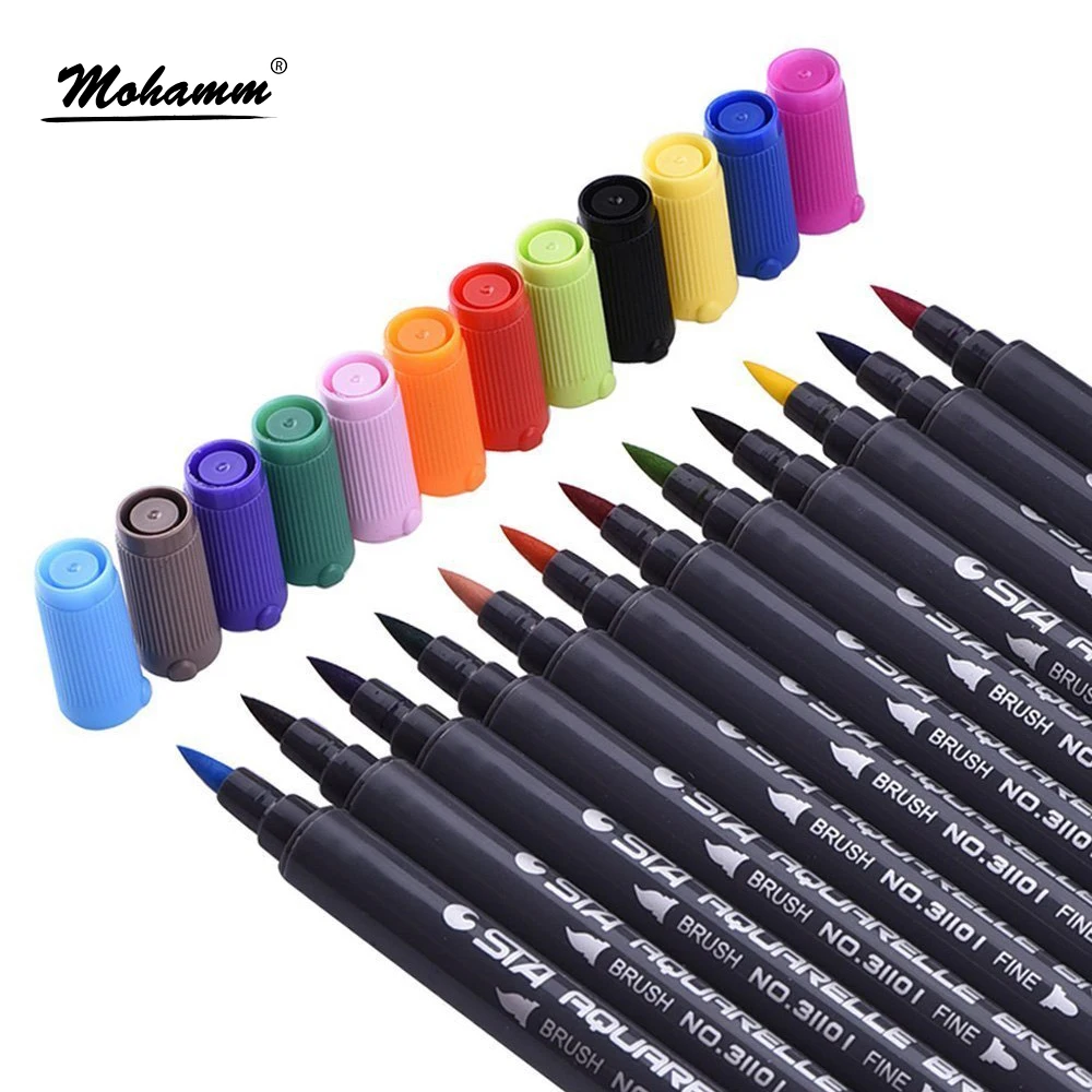 Kaufen STA 12 24 36 48 80 Farben Dual Tipps Aquarell Pinsel Marker Pen Set mit Fineliner spitze für Färbung Bücher Zeichnung Hervorhebung