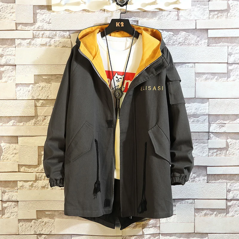 

INS With Hooded Bomber Jackets Men 2019 Streetwear Windbreaker Korean Casual Autumn Spring Jackets Coats