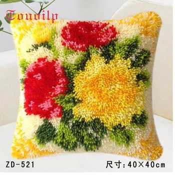 

method needlework kit Red yellow flower Pillow"do it yourself"latch hook rug kit Unfinshed embroidered carpet pattern