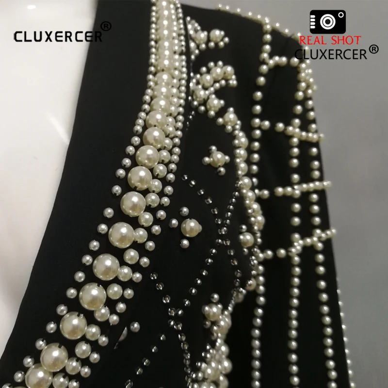 CLUXERCER Brand Blazer Women Coat Heavy Hand Made Beads Suit Jacket Long Sleeve Designer Outerwear Blazers Feminina