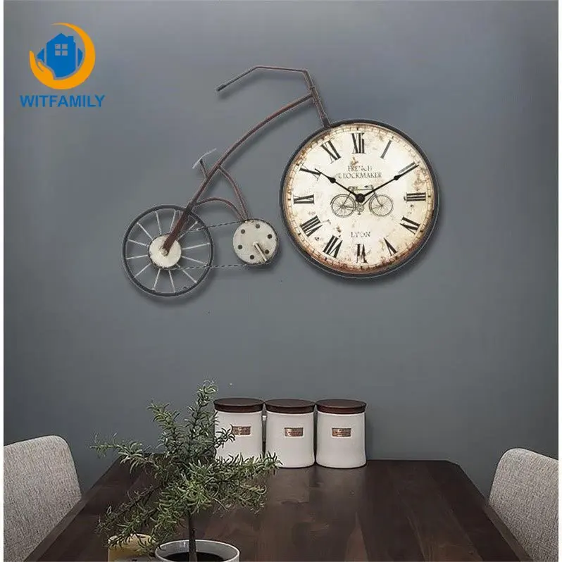 

Retro Bicycle Metal Wall Clock Living Room Creative Simple Nordic Mute Personality Fashion Bedroom Clock Wall Decoration