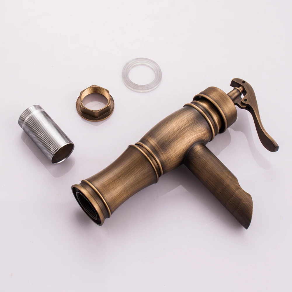 European antique bathroom sink basin faucet retro Single hole basin faucet vintage Brass water tap hot and cold Mci7