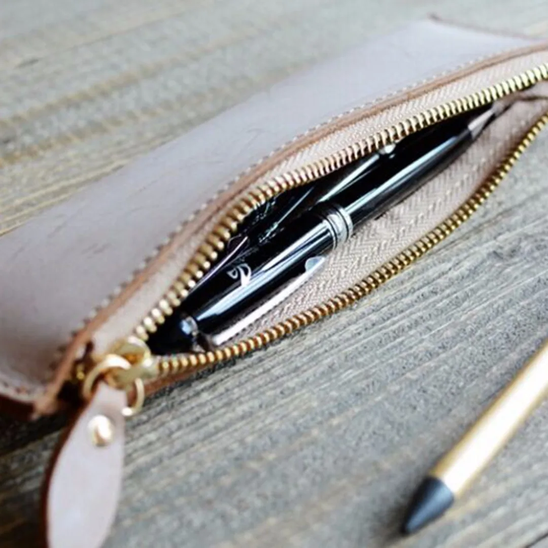 1pc  Leather Zipper Pen Pencil Bag Case Holder Storage Sleeve Pouch 217*63mm