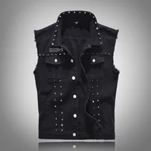 Rivet Denim Vest Men Slim Fit Coats Male Cowboy Waistcoat Hip Hop Man Sleeveless Jean Jacket Punk Style Men Clothing wrangler men s tall george strait cowboy cut slim fit jean