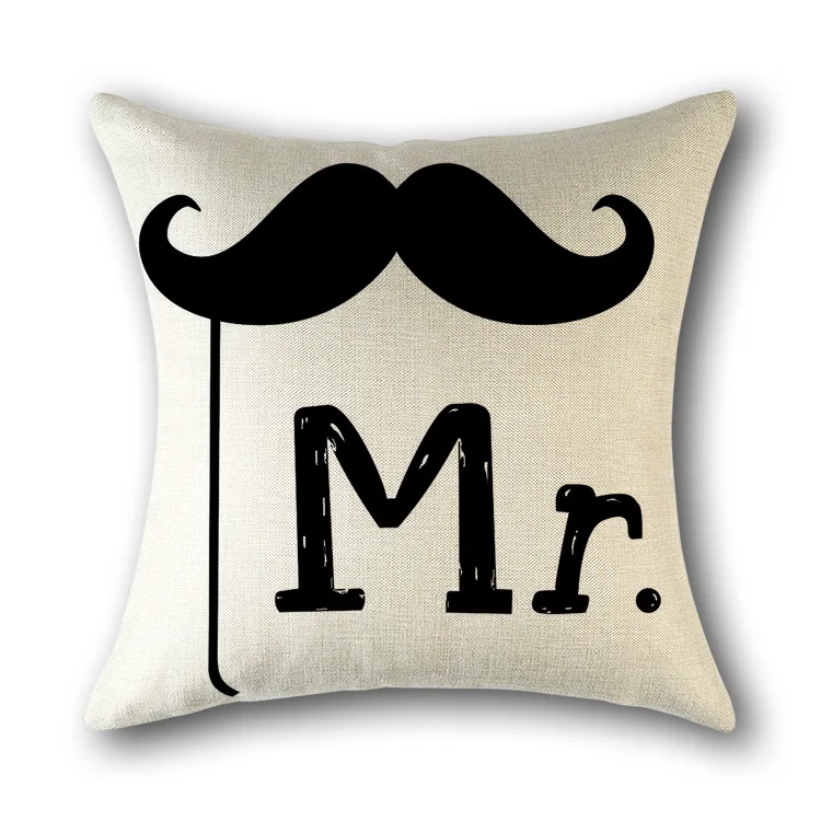 Льняной чехол с сердечками для влюбленных пар подушки надписью Mr и Mrs украшения