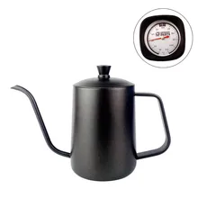 Чайник из нержавеющей стали для кофе или чая, 600 мл, тефлоновое покрытие, длинный рот, носик, чайник для чая, кувшин для воды с термометром(цвет случайный) DA