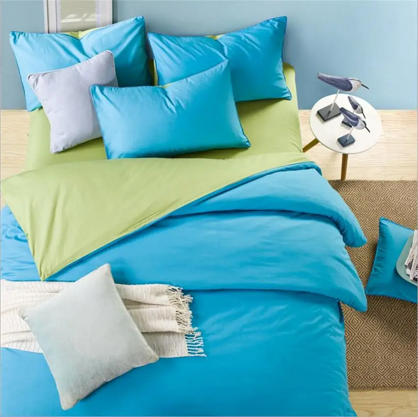 Разноцветное постельное белье набор домашний текстиль темно-синий и серый 4 шт. Чистый хлопок Пододеяльник Простыня Набор наволочек Твин Королева Король - Цвет: H