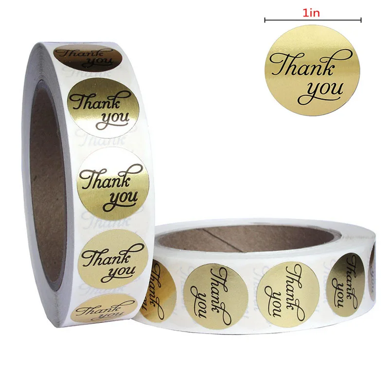 

500PCS Golden Silver Thank You Round StickerBirthday Party Cookie Decorations Sticker Package Seal Labels Gifts Stationery Tags