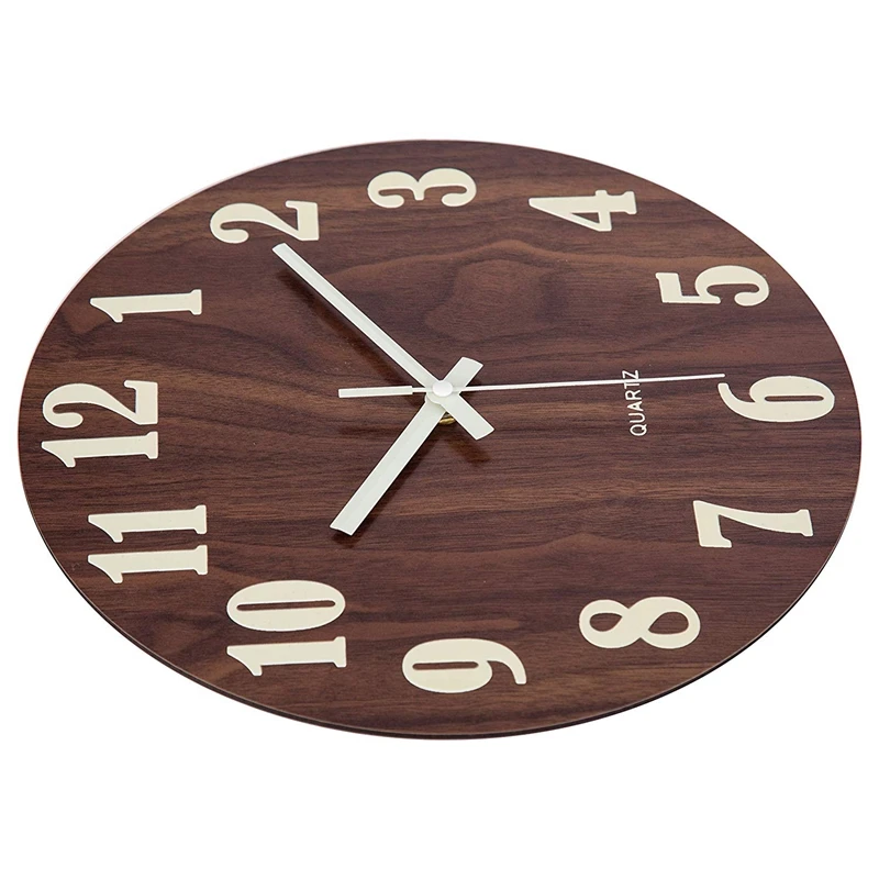 ABKM Горячая 12 дюймов коричневый ночной Светильник функция деревянные настенные часы Винтаж деревенский кантри тосканский стиль для кухни офисный домашний бесшумный