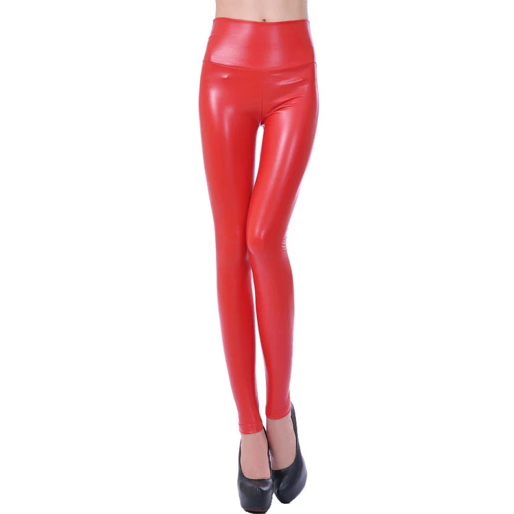 Брюки из искусственной кожи женские зимние брюки женские с высокой талией Эластичные Обтягивающие черные Стрейчевые тонкие женские брюки женские узкие брюки - Цвет: Red