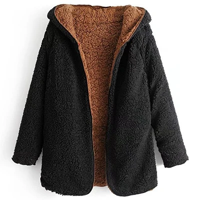 KIYUMI Women Coat Shawl Flanne Lamb Hair Double-sided Lazy Coat Long Sleeve Loose Casual Jacket Autumn and Winter Warm Coats New - Цвет: Черный