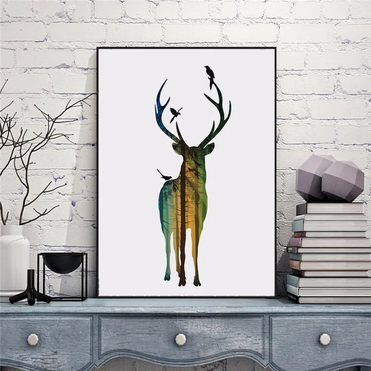 silhouette-of-a-deer-with-pine-forest-Canvas-Art-Print-Painting-Poster-Wall-Picture-for-Home