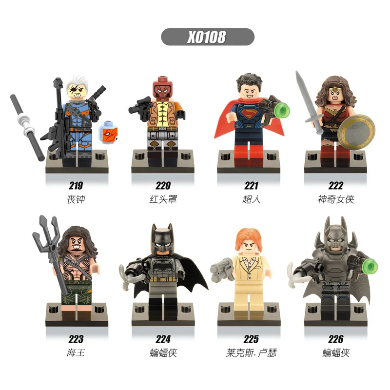 

8Pcs/lot Armored Batman vs Superman Wonder Woman Aquaman RedHood Deathstroke Lex Luthor Figures Toy Compatible with x0108