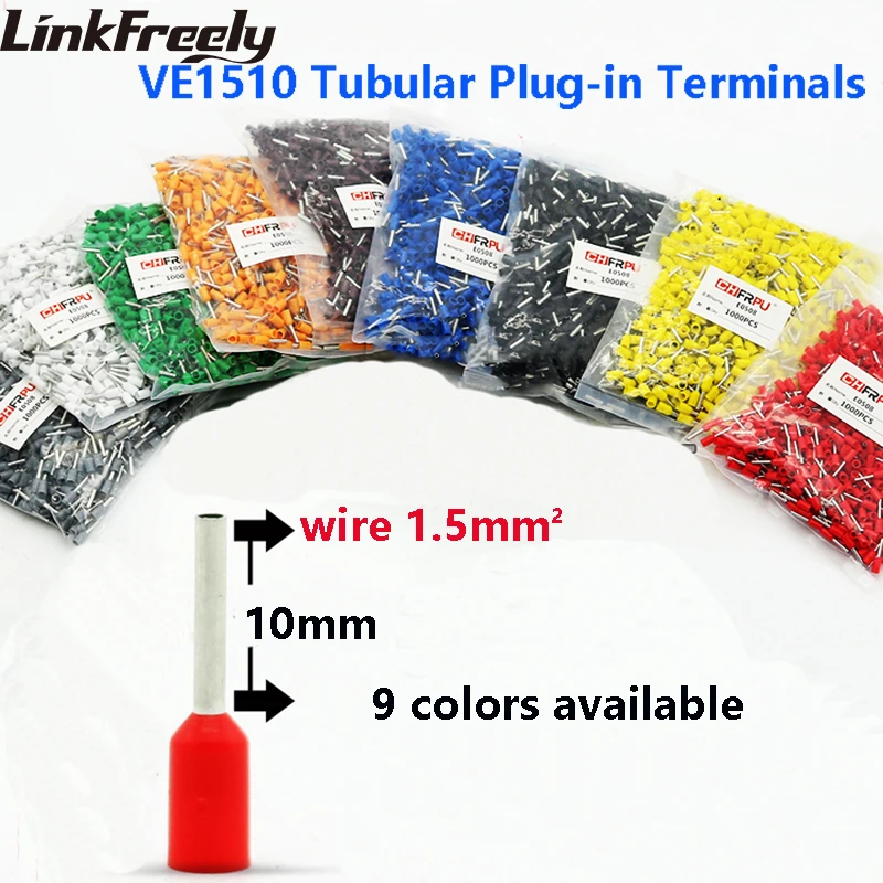 

1000pcs VE1510 E1510 Tubular Insulated Electrical Wire Terminal Lug Connector Faston Cable Heat Shrink Terminal Crimp Pin