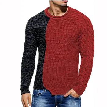 

2019 Autumn Casual Men's Sweater O-Neck Patchwork Slim Fit Knitwear Mens Sweaters Pullovers Male Pull Homme Sweater Tops S-3XL